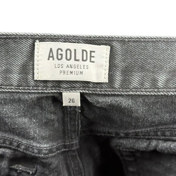 AGOLDE Parker Cut Off Denim Shorts Women's Size 26 Black Washed Gray Frayed Hems - Picture 5 of 9